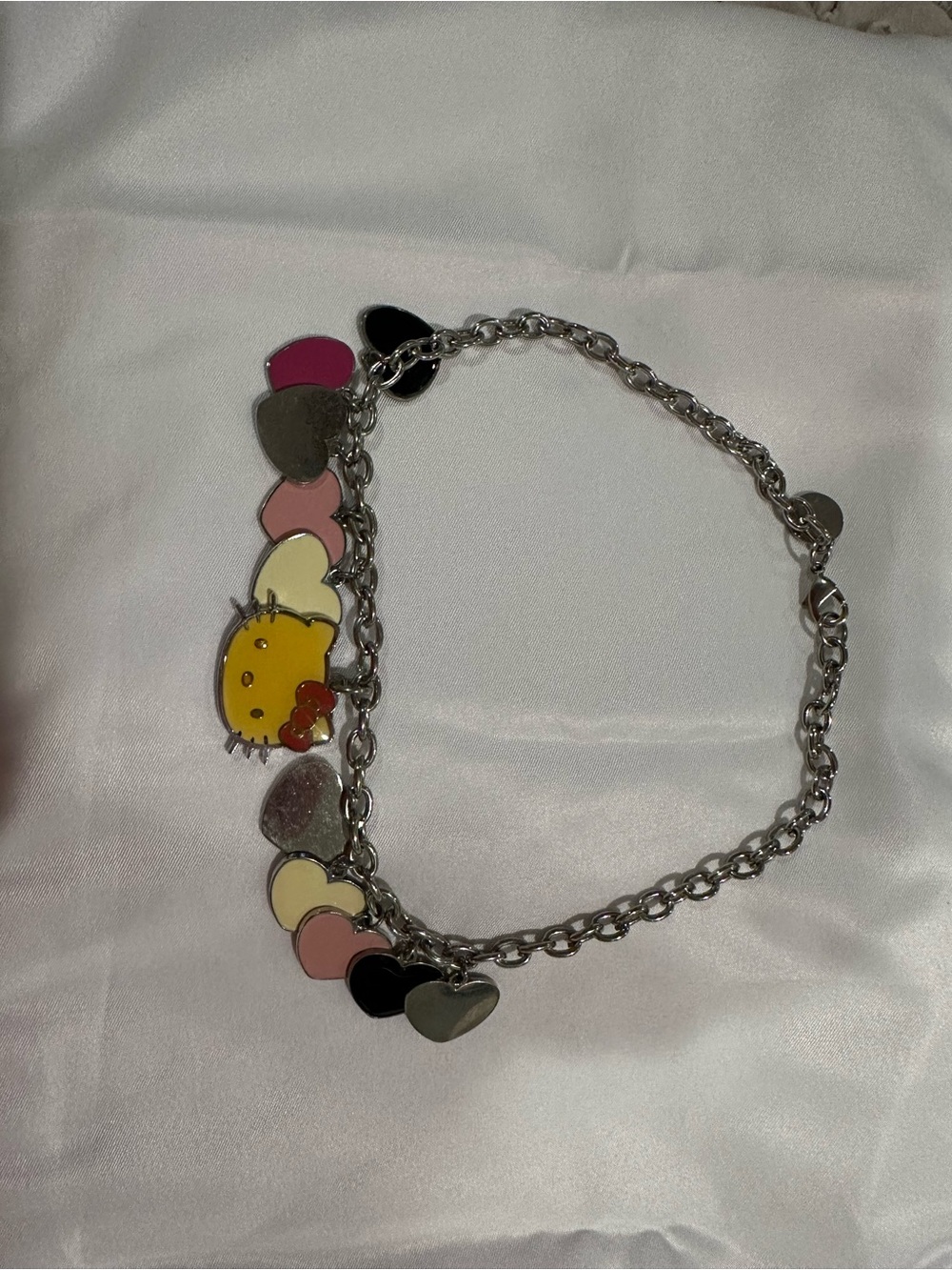 Sanrio Hello Kitty Yellow Face & Multicolor Heart Charm Necklace